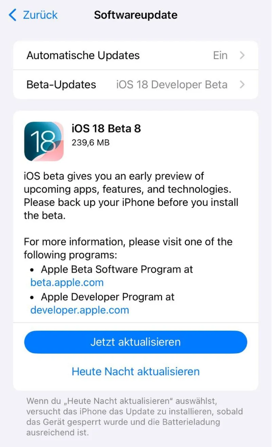 高邮苹果手机维修分享苹果 iOS / iPadOS 18 开发者预览版 Beta 8 发布 